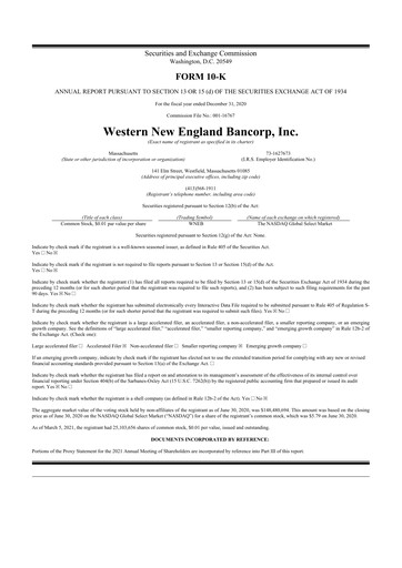 Thumbnail Western New England Bancorp 10-K Annual Report 2020