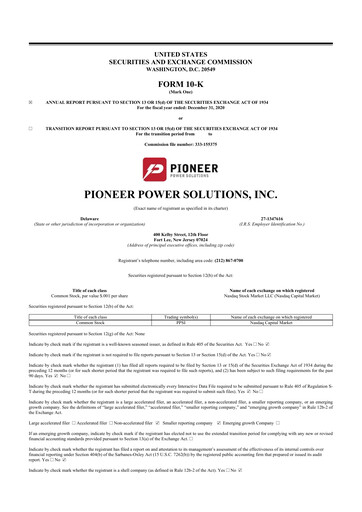 Thumbnail Pioneer Power Solutions 10-K Annual Report 2020