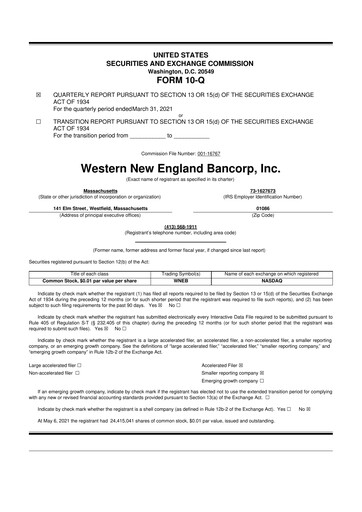Thumbnail Western New England Bancorp 10-Q Quarterly Report FY2021 