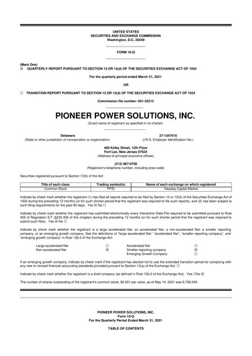 Thumbnail Pioneer Power Solutions 10-Q Quarterly Report FY2021 