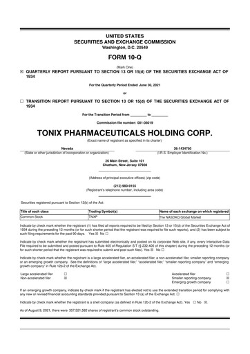 Thumbnail Tonix Pharmaceuticals 10-Q Quarterly Report FY2021 