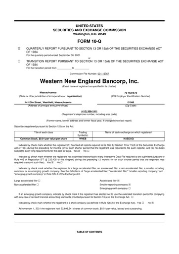 Thumbnail Western New England Bancorp 10-Q Quarterly Report FY2021 
