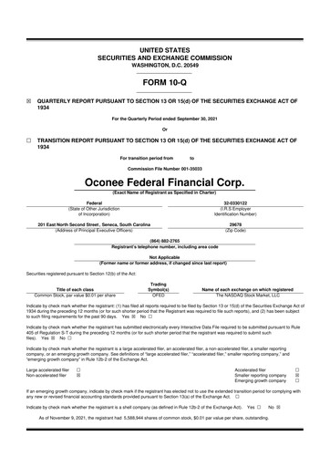 Thumbnail Oconee Federal Financial 10-Q Quarterly Report FY2021 