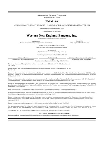 Thumbnail Western New England Bancorp 10-K Annual Report 2021