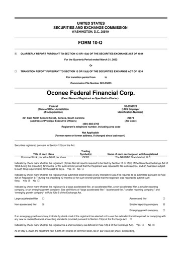 Thumbnail Oconee Federal Financial 10-Q Quarterly Report FY2021 