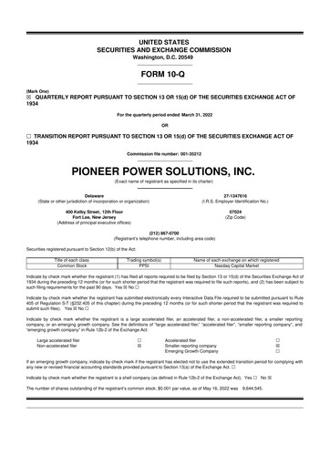 Thumbnail Pioneer Power Solutions 10-Q Quarterly Report FY2022 