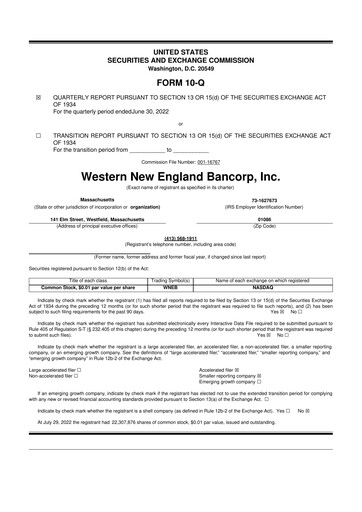 Thumbnail Western New England Bancorp 10-Q Quarterly Report FY2022 