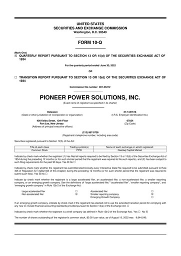 Thumbnail Pioneer Power Solutions 10-Q Quarterly Report FY2022 