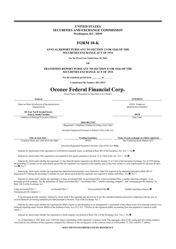 Thumbnail Oconee Federal Financial 10-K Annual Report 2022
