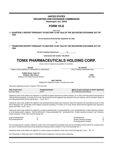 Thumbnail Tonix Pharmaceuticals 10-Q Quarterly Report FY2022 