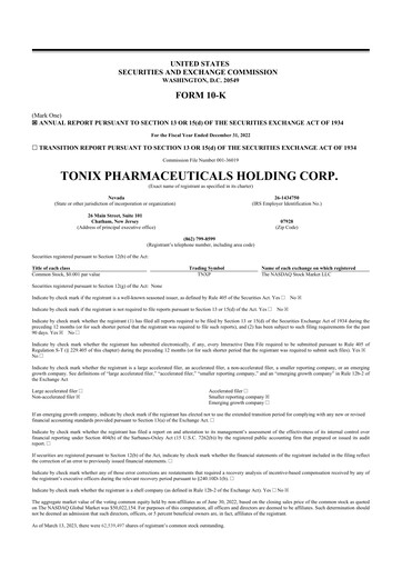 Vorschaubild Tonix Pharmaceuticals 10-K Jahresbericht 2022