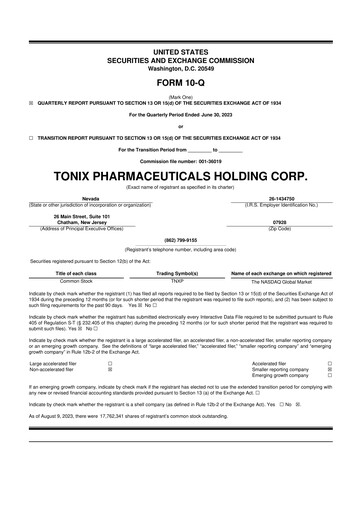Thumbnail Tonix Pharmaceuticals 10-Q Quarterly Report FY2023 