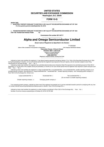 Vorschaubild Alpha & Omega Semiconductor 10-Q Quartalsbericht 2019 