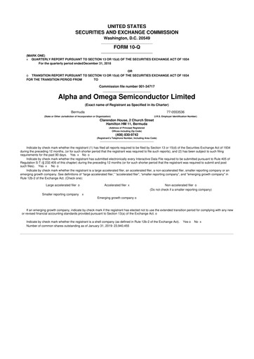 Vorschaubild Alpha & Omega Semiconductor 10-Q Quartalsbericht 2019 