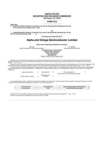 Vorschaubild Alpha & Omega Semiconductor 10-Q Quartalsbericht 2021 