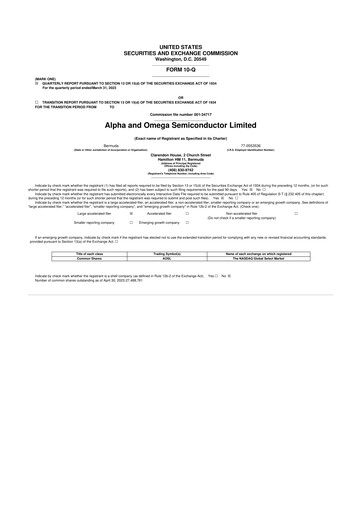 Vorschaubild Alpha & Omega Semiconductor 10-Q Quartalsbericht 2023 