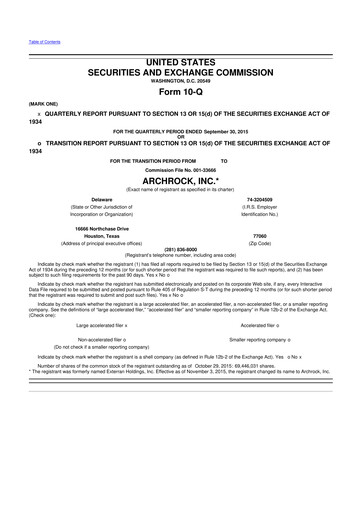 Miniature Archrock 10-Q Rapport trimestriel 2015 