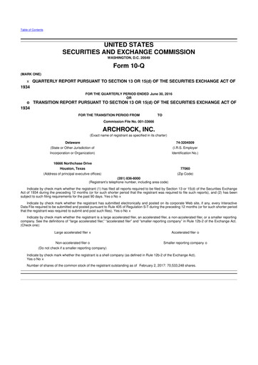 Miniature Archrock 10-Q Rapport trimestriel 2016 