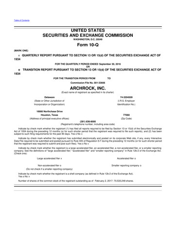 Miniature Archrock 10-Q Rapport trimestriel 2016 