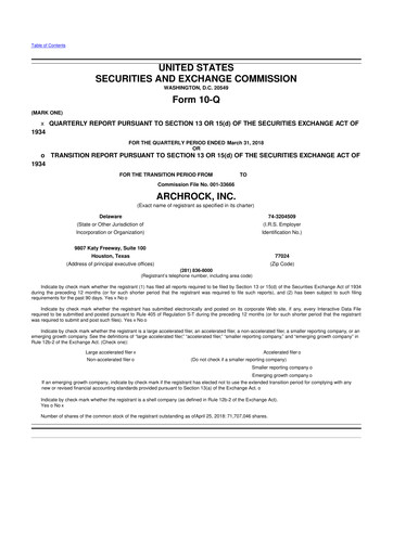 Miniature Archrock 10-Q Rapport trimestriel 2018 