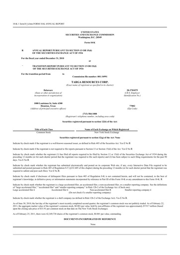 Thumbnail Targa Resources
 10-K Annual Report 