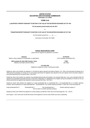 Thumbnail Targa Resources
 10-Q Quarterly Report FY2012 