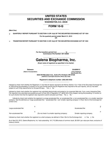 Thumbnail SELLAS Life Sciences 10-Q Quarterly Report FY2015 