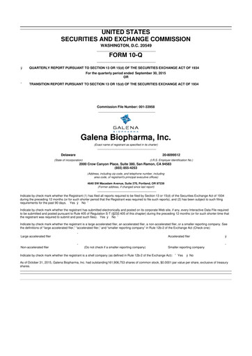 Thumbnail SELLAS Life Sciences 10-Q Quarterly Report FY2015 