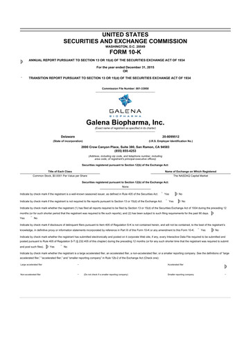 Thumbnail SELLAS Life Sciences 10-K Annual Report 2015