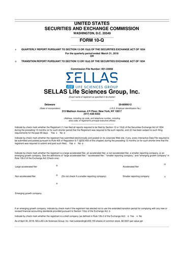 Thumbnail SELLAS Life Sciences 10-Q Quarterly Report FY2018 