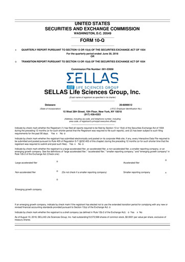 Thumbnail SELLAS Life Sciences 10-Q Quarterly Report FY2018 