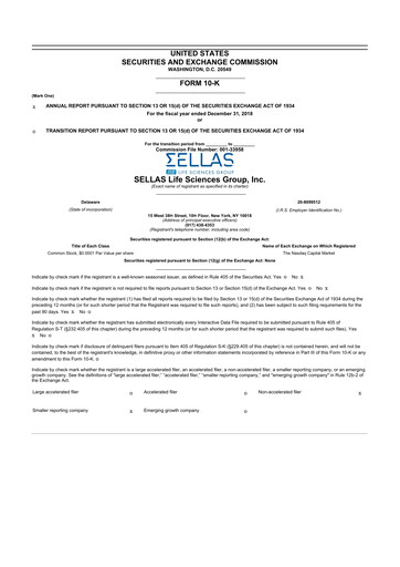 Thumbnail SELLAS Life Sciences 10-K Annual Report 2018