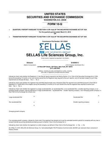 Thumbnail SELLAS Life Sciences 10-Q Quarterly Report FY2019 