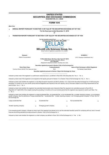Thumbnail SELLAS Life Sciences 10-K Annual Report 2019