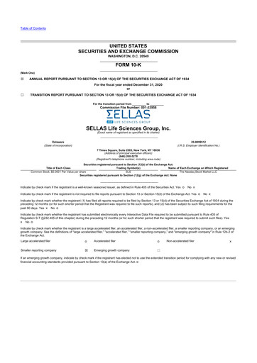Thumbnail SELLAS Life Sciences 10-K Annual Report 2020