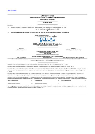 Thumbnail SELLAS Life Sciences 10-K Annual Report 2021