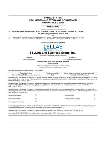 Thumbnail SELLAS Life Sciences 10-Q Quarterly Report FY2023 