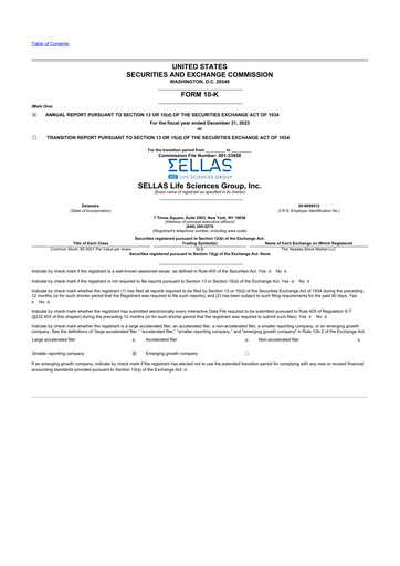 Thumbnail SELLAS Life Sciences 10-K Annual Report 2023