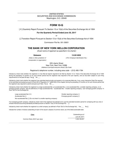 Vorschaubild BNY Mellon (Bank of New York Mellon) 10-Q Quartalsbericht 2017 