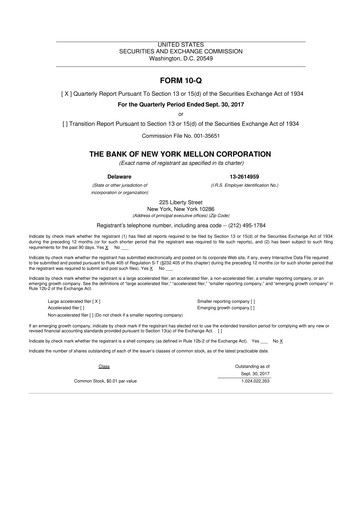 Vorschaubild BNY Mellon (Bank of New York Mellon) 10-Q Quartalsbericht 2017 