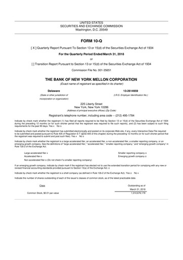 Vorschaubild BNY Mellon (Bank of New York Mellon) 10-Q Quartalsbericht 2018 