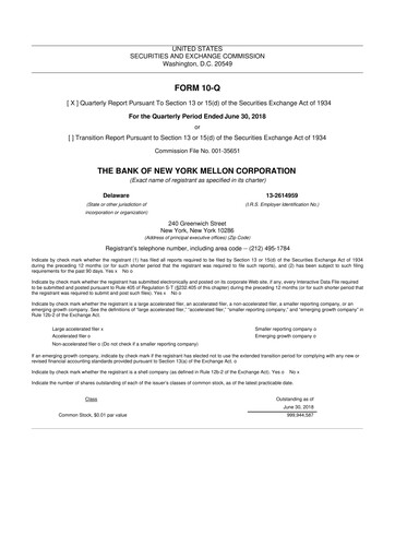 Vorschaubild BNY Mellon (Bank of New York Mellon) 10-Q Quartalsbericht 2018 