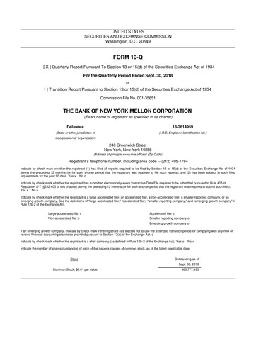 Vorschaubild BNY Mellon (Bank of New York Mellon) 10-Q Quartalsbericht 2018 