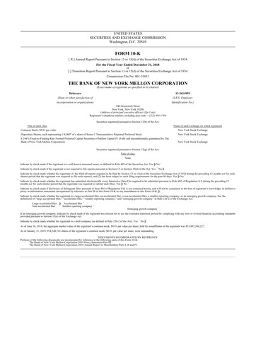 Miniature BNY Mellon (Bank of New York Mellon) 10-K Rapport annuel 2018