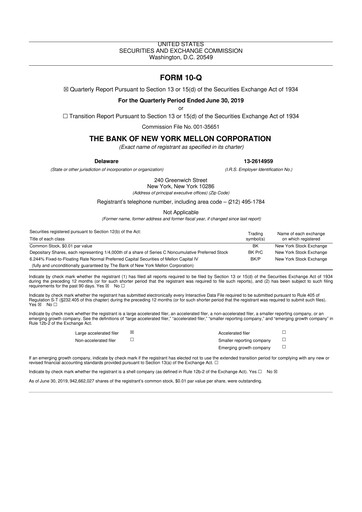 Vorschaubild BNY Mellon (Bank of New York Mellon) 10-Q Quartalsbericht 2019 