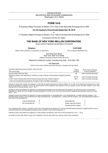 Vorschaubild BNY Mellon (Bank of New York Mellon) 10-Q Quartalsbericht 2019 