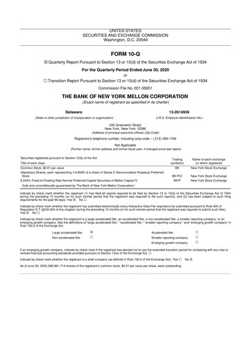 Vorschaubild BNY Mellon (Bank of New York Mellon) 10-Q Quartalsbericht 2020 