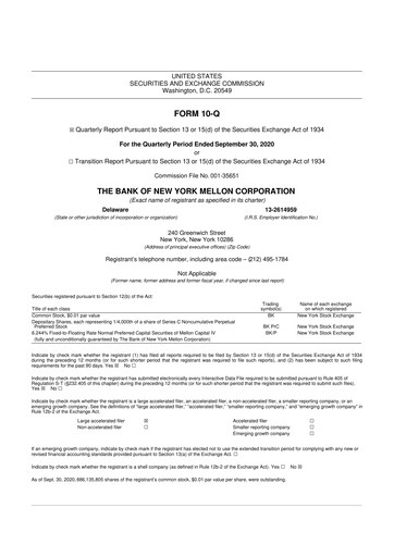 Vorschaubild BNY Mellon (Bank of New York Mellon) 10-Q Quartalsbericht 2020 