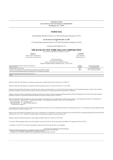 Miniature BNY Mellon (Bank of New York Mellon) 10-K Rapport annuel 2020