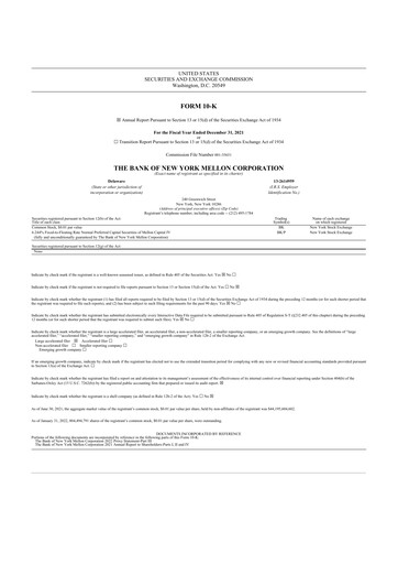 Miniature BNY Mellon (Bank of New York Mellon) 10-K Rapport annuel 2021